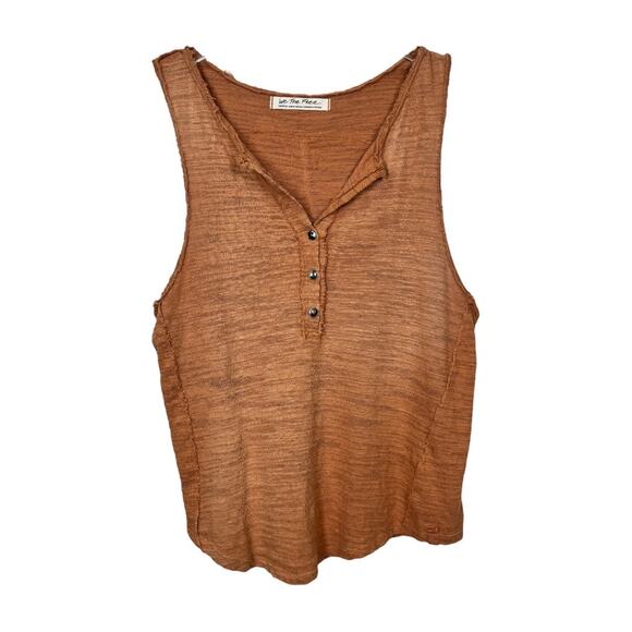 Free People Vintage Textured Henley Tank Medium Doe Rust Sleeveless Top Casual - Picture 3 of 7